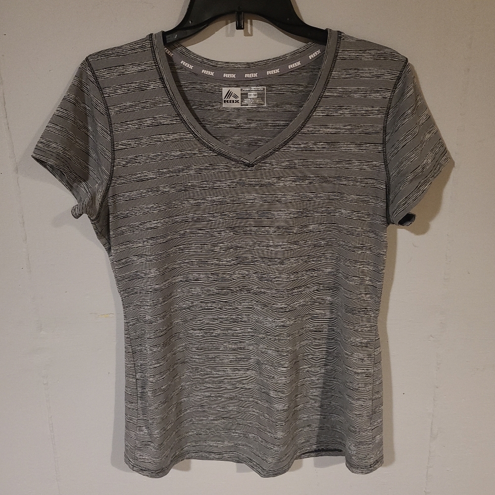 RBX Gray Striped V-Neck Women's Tee